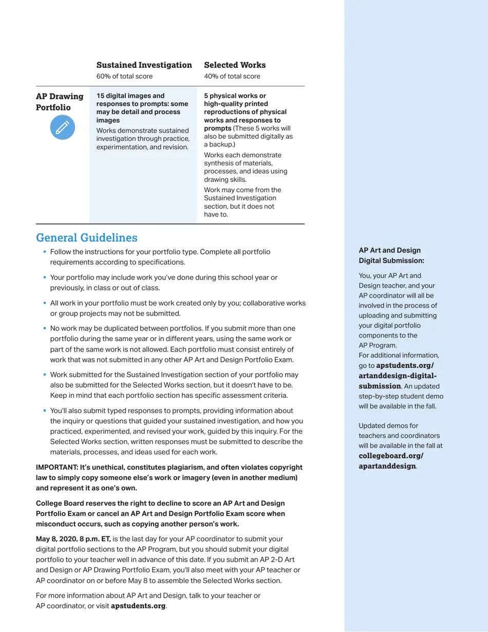 Ap Art and Design Portfolio Requirements 20192020 Download Printable