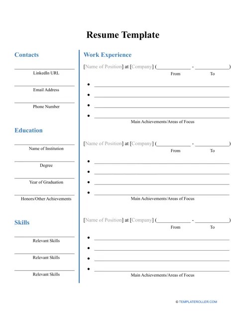 Resume Template Download Printable PDF | Templateroller