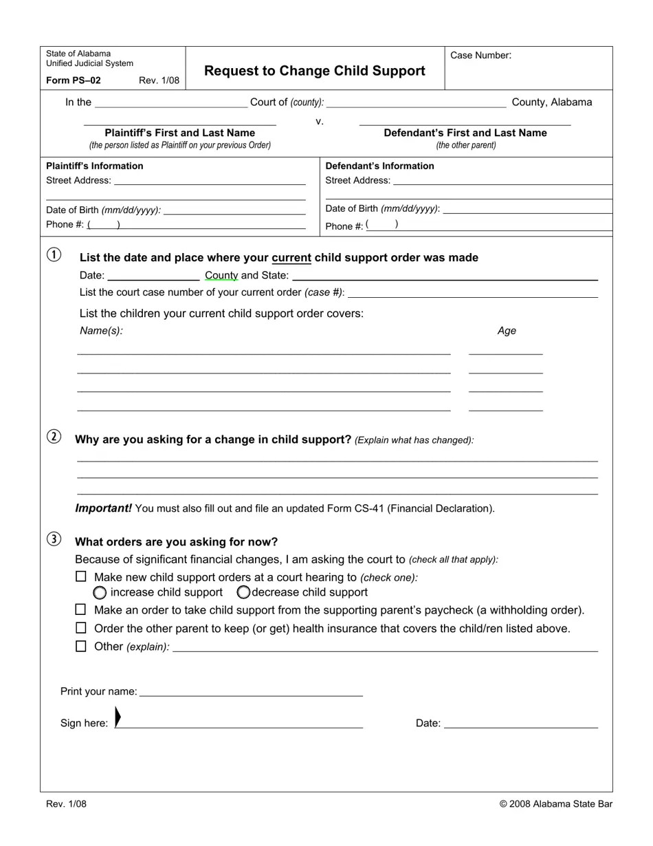 Form PS02 Fill Out, Sign Online and Download Fillable PDF, Alabama
