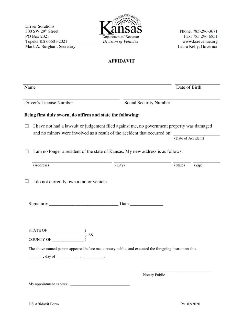 Kansas Affidavit Fill Out, Sign Online and Download PDF Templateroller