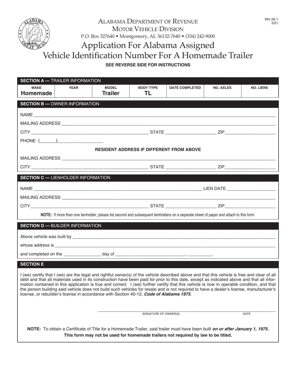 Form INV261 Download Printable PDF or Fill Online Application for