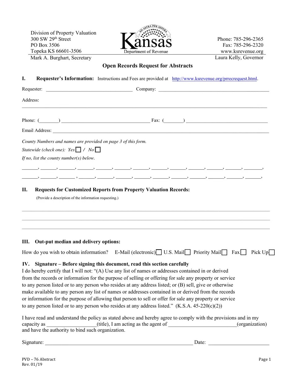 Form PVD76 Download Fillable PDF or Fill Online Open Records Request