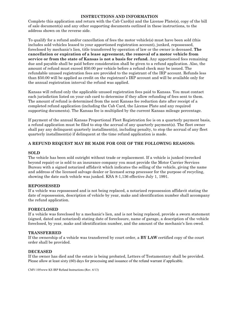 Form CMV105 Fill Out, Sign Online and Download Fillable PDF, Kansas