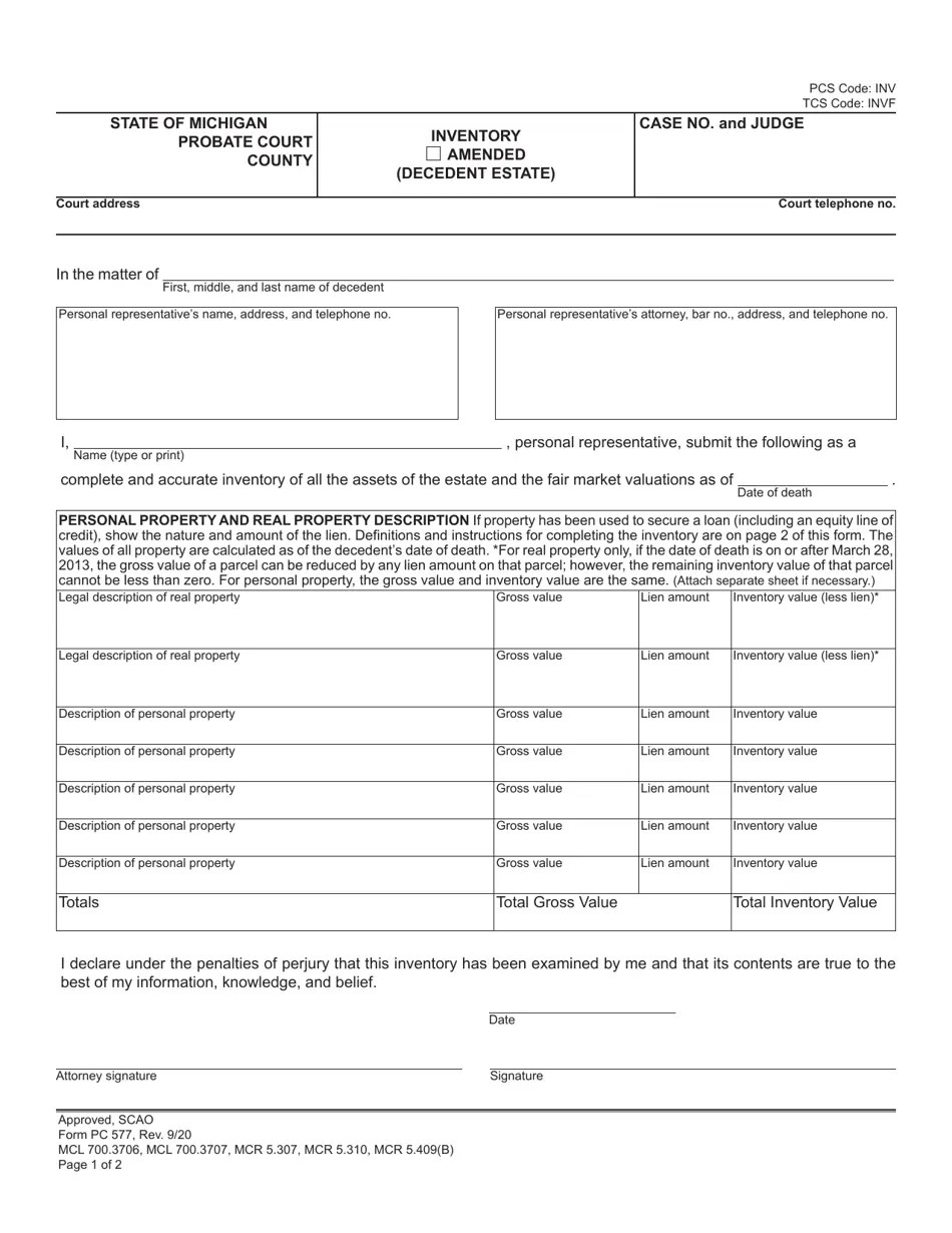 Form PC577 Download Fillable PDF or Fill Online Inventory (Decedent