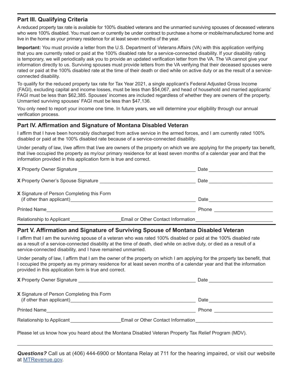 Form MDV Download Fillable PDF or Fill Online Montana Disabled Veteran