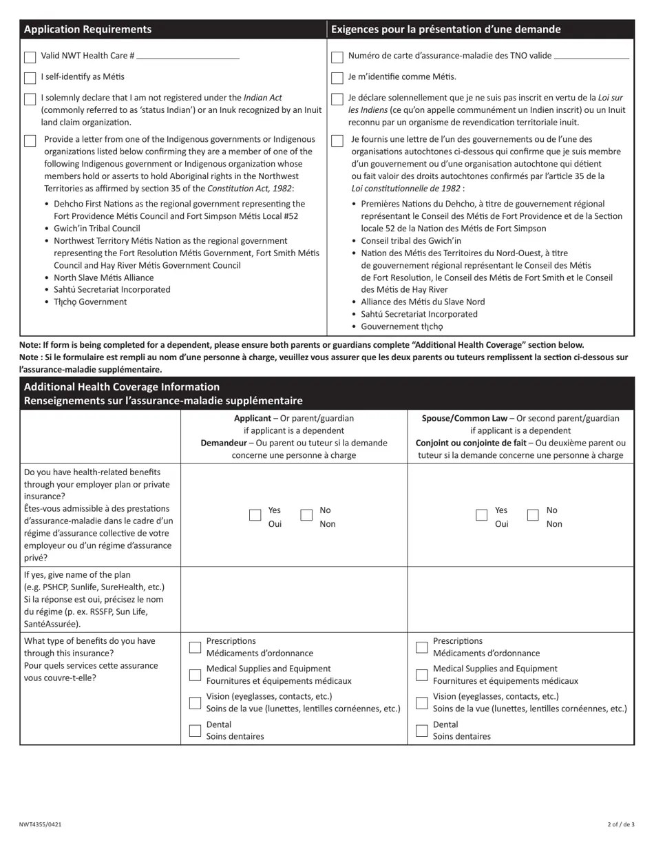 Form NWT4355 Download Fillable PDF or Fill Online Metis Health Benefits