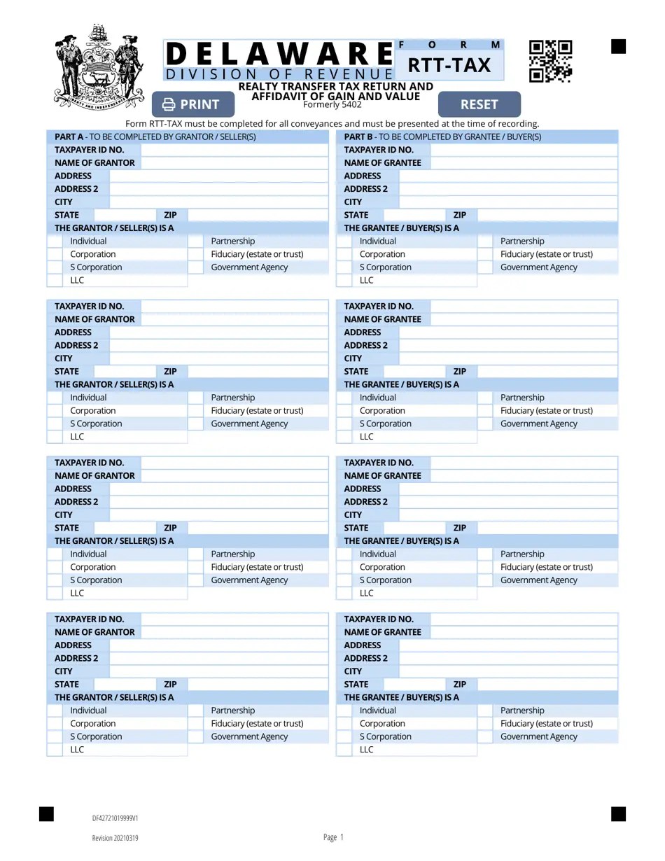 Form RTTTAX Download Fillable PDF or Fill Online Realty Transfer Tax