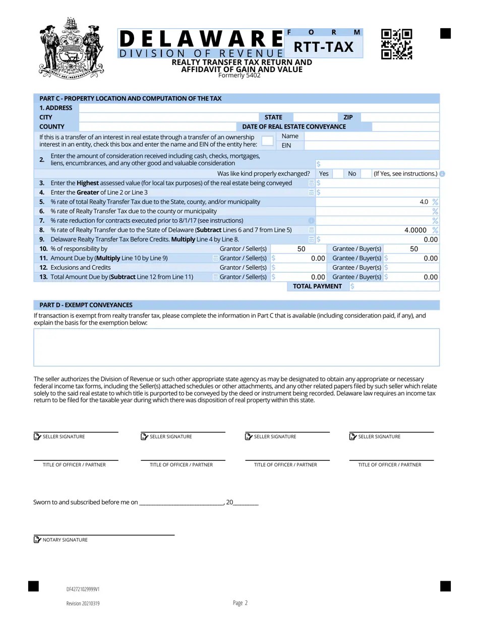 Form RTTTAX Download Fillable PDF or Fill Online Realty Transfer Tax Return and Affidavit of