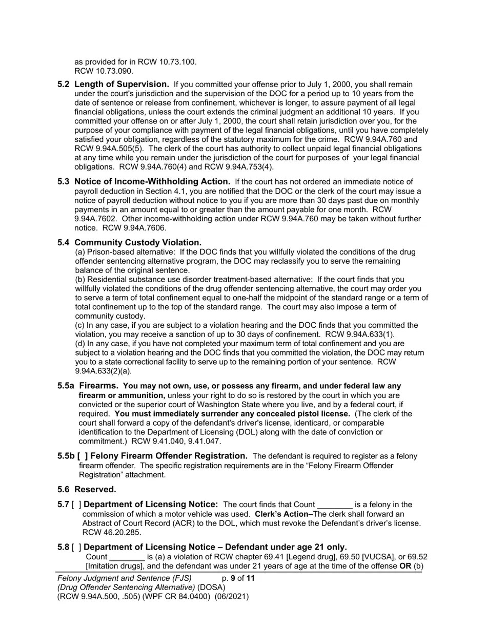 Form WPF CR84.0400 DOSA Download Printable PDF or Fill Online Felony