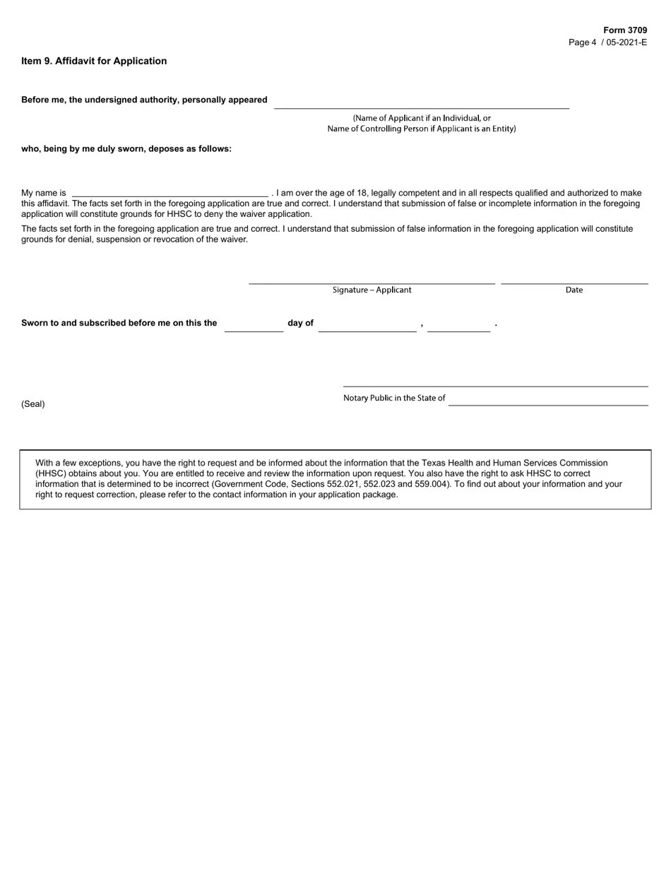 Form 3709 Download Fillable PDF or Fill Online Medicaid Bed Waiver