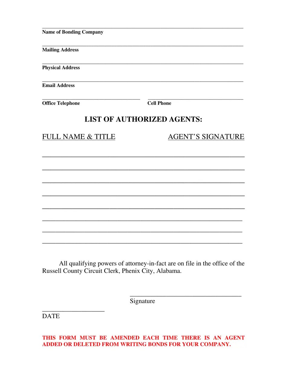 Alabama List of Authorized Agents Fill Out, Sign Online and Download