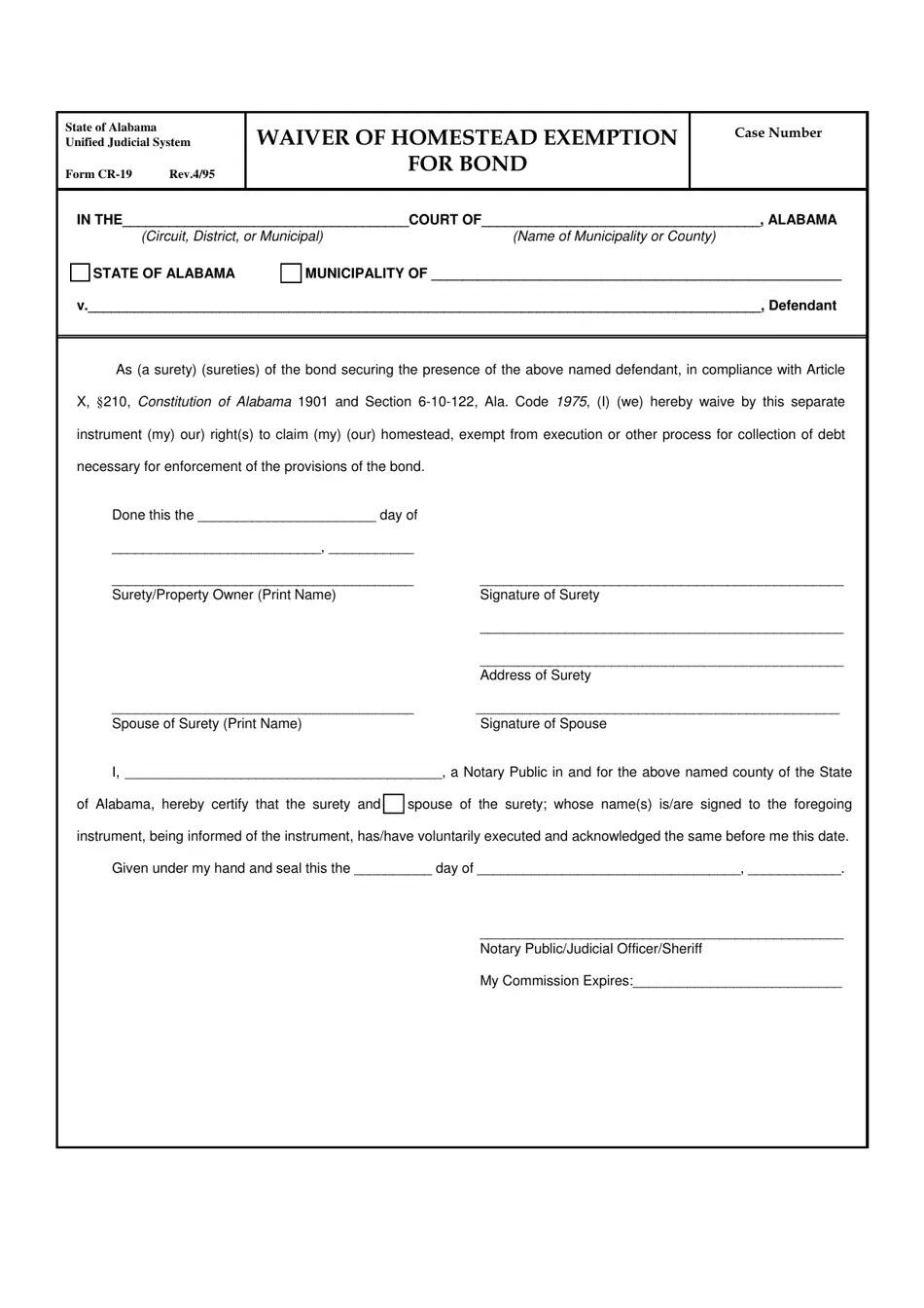 Form CR19 Fill Out, Sign Online and Download Fillable PDF, Alabama