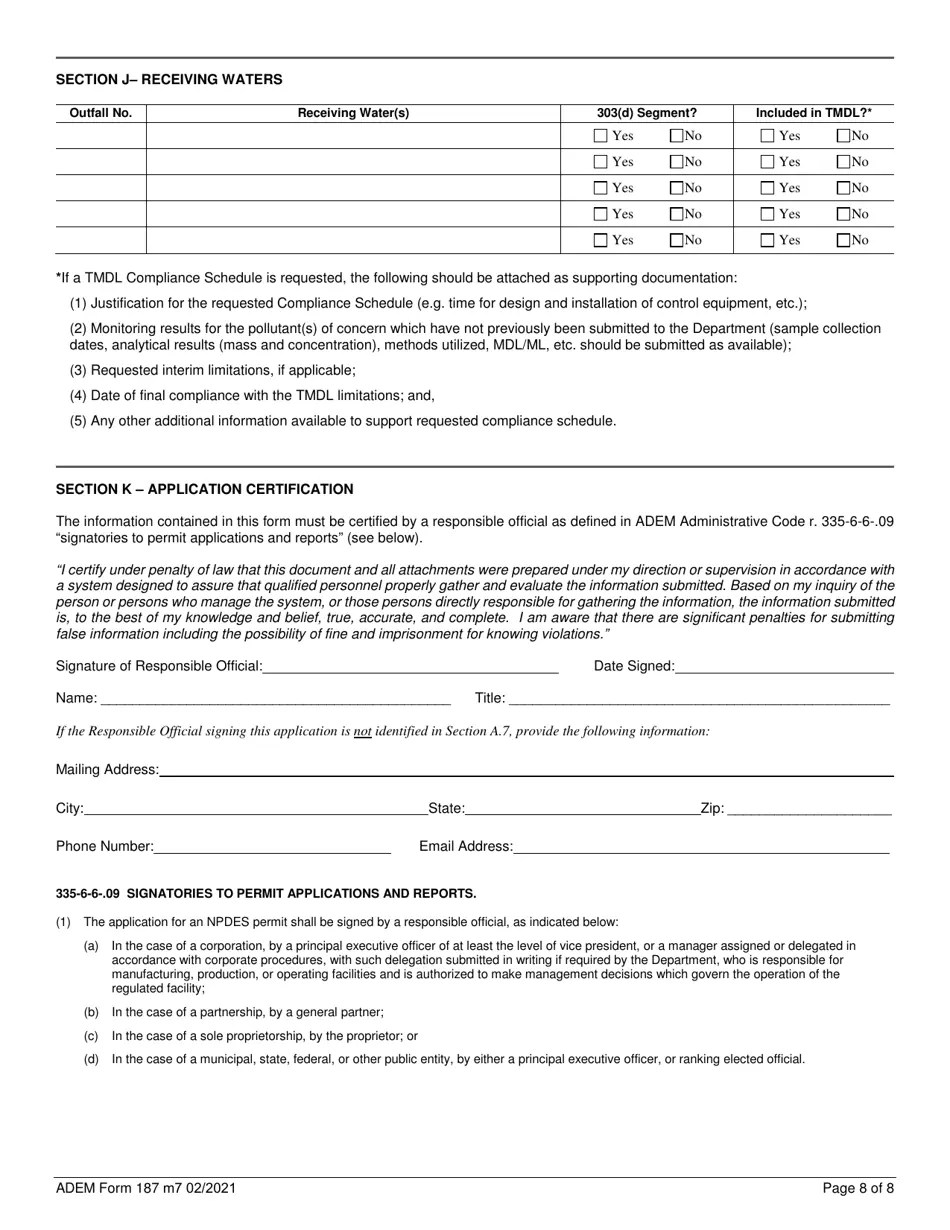 ADEM Form 187 Download Fillable PDF or Fill Online Npdes Individual