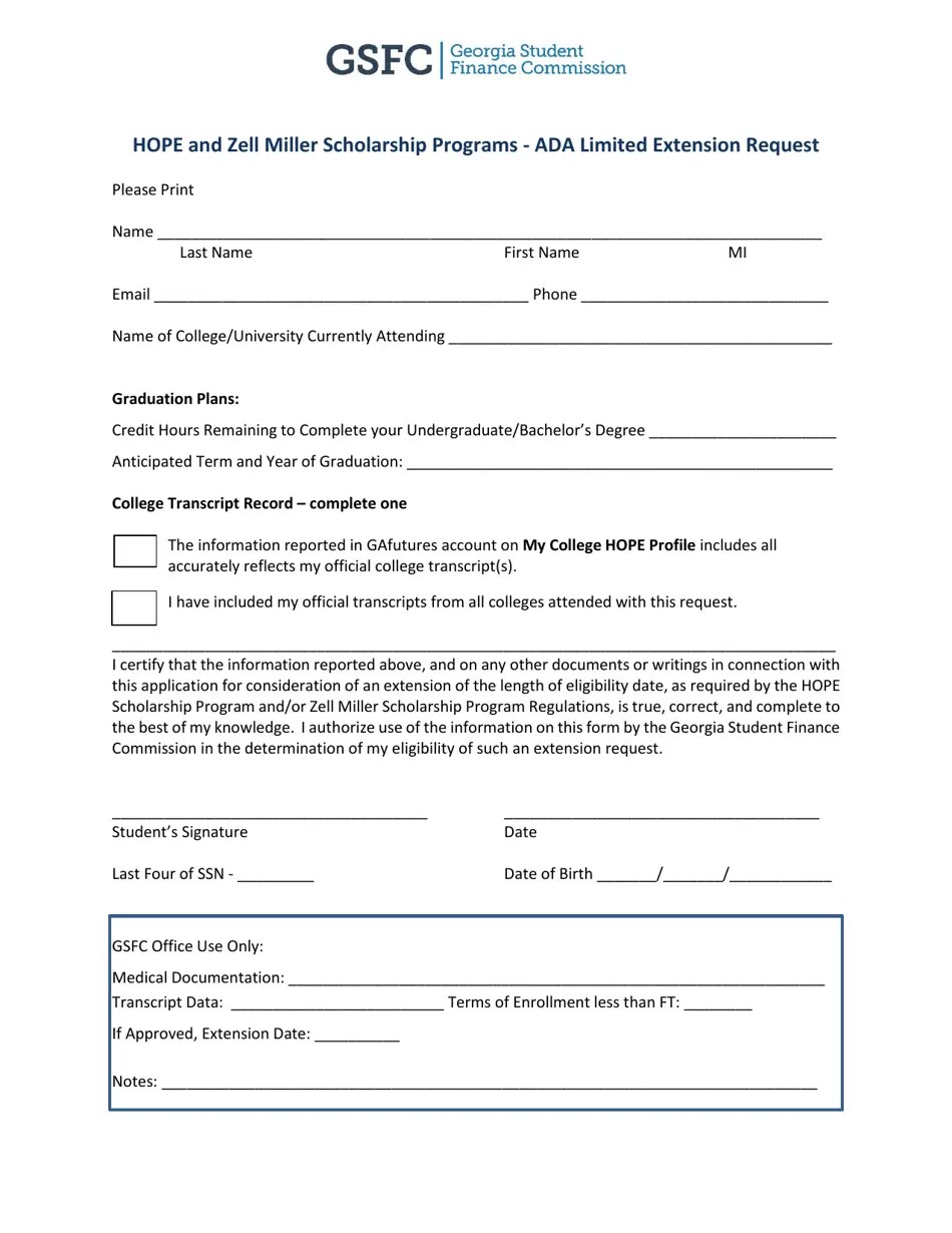 (United States) Hope and Zell Miller Scholarship Programs Ada