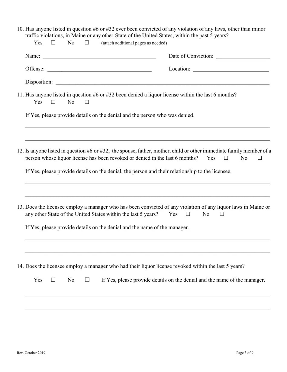 Maine Application for Renewal of an Agency Liquor Store License With