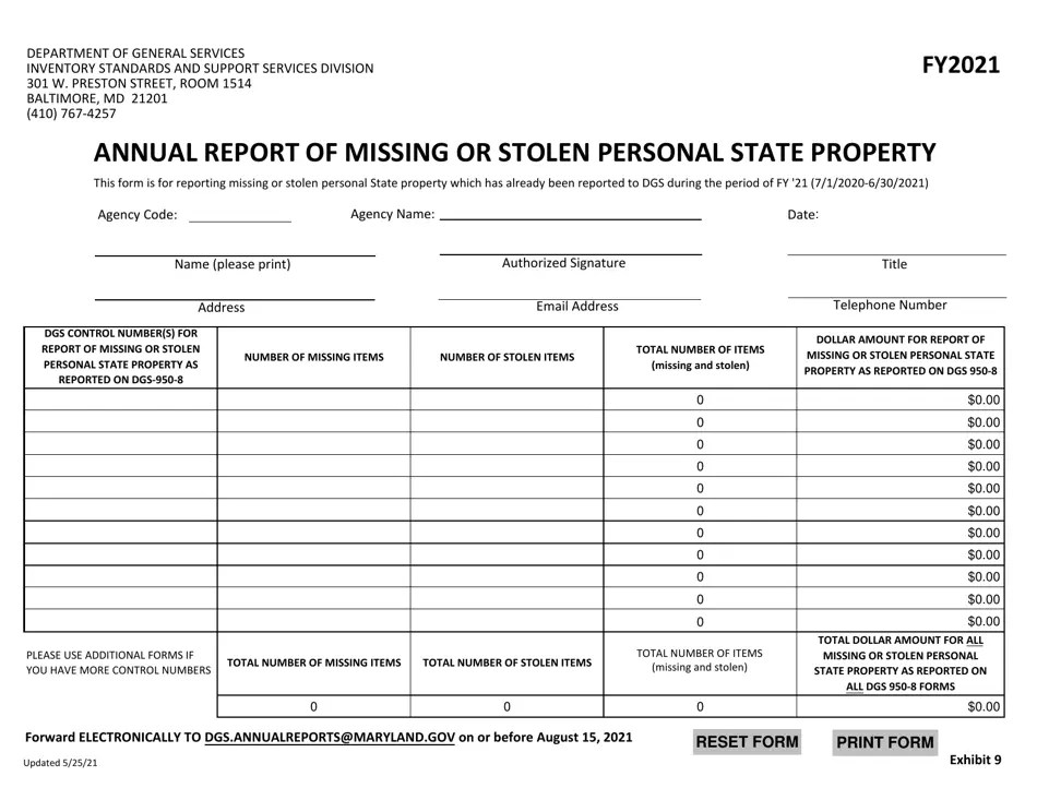 2021 Maryland Annual Report of Missing or Stolen Personal State