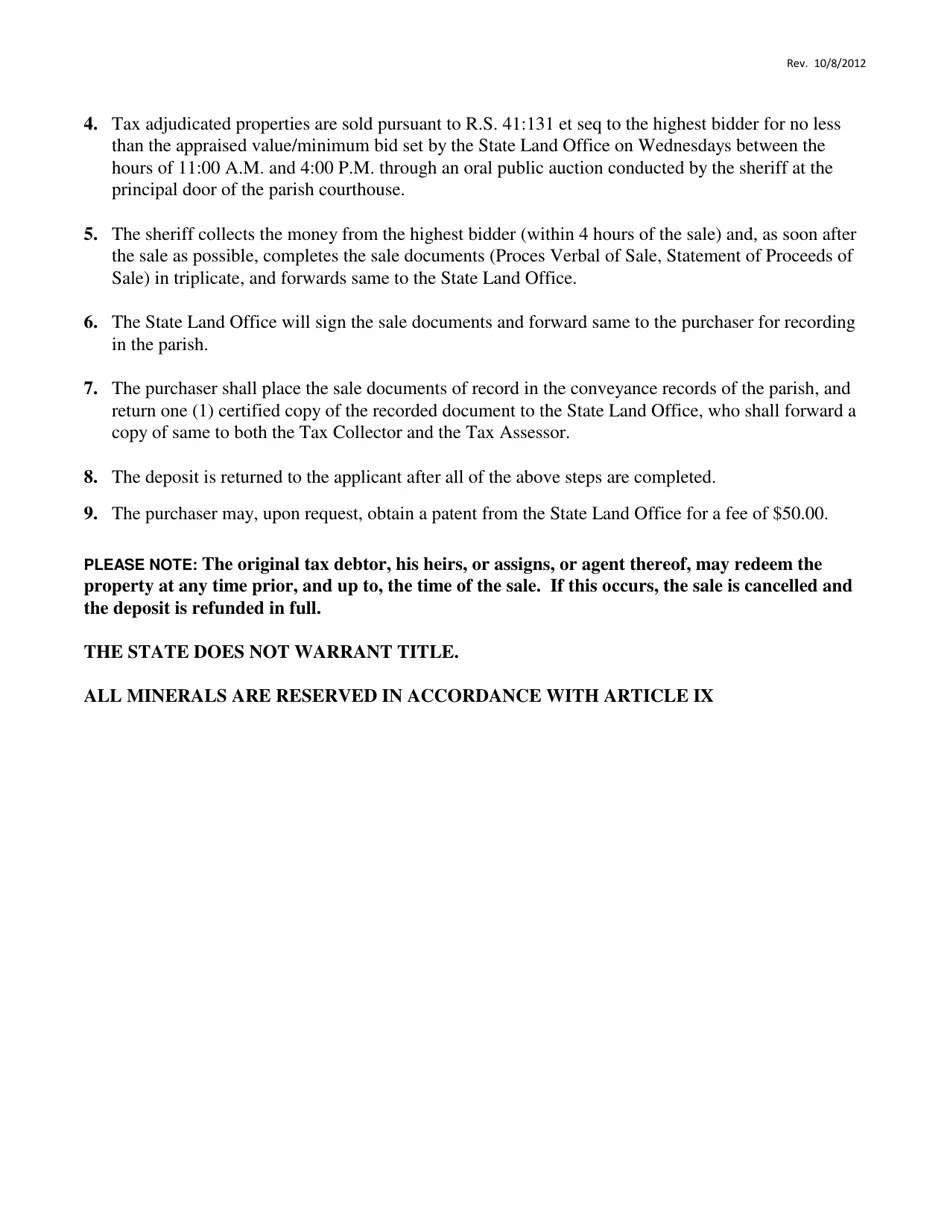 Louisiana Tax Land Sale Procedures and Request Form Fill Out, Sign