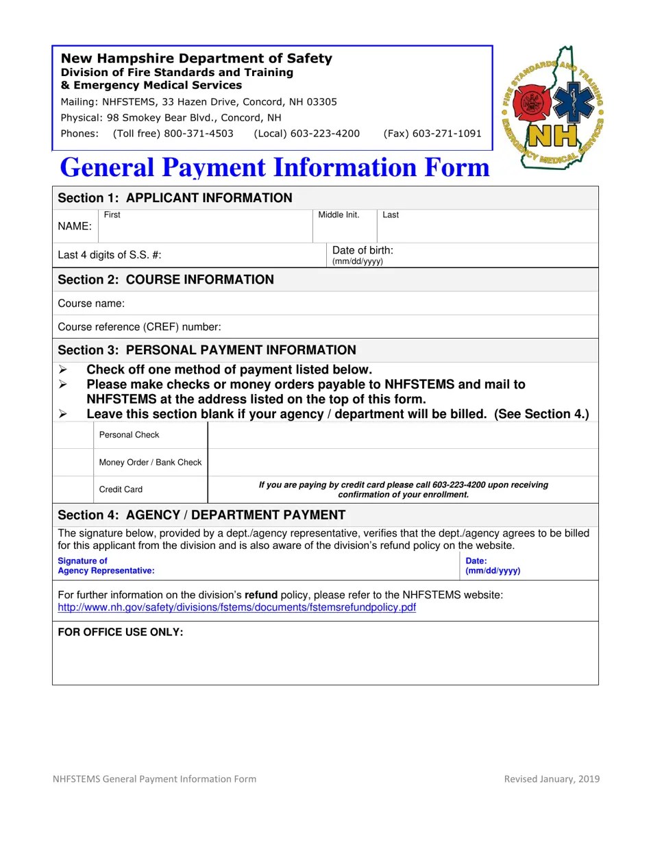 New Hampshire General Payment Information Form Fill Out, Sign Online
