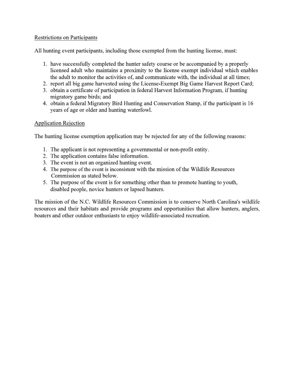 North Carolina Hunting License Exemption Application Fill Out, Sign