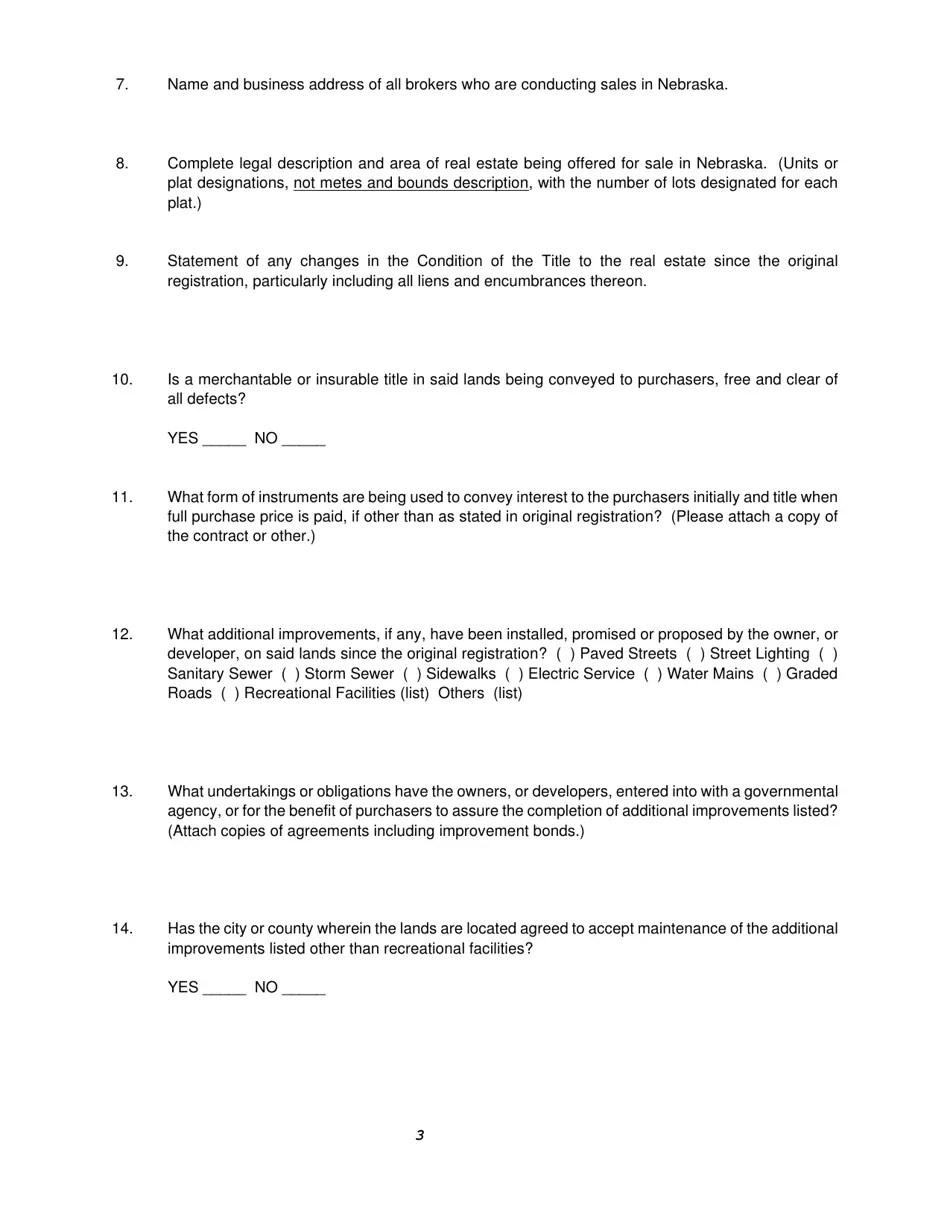 Nebraska Application for Renewal of Registration to Sell Subdivided