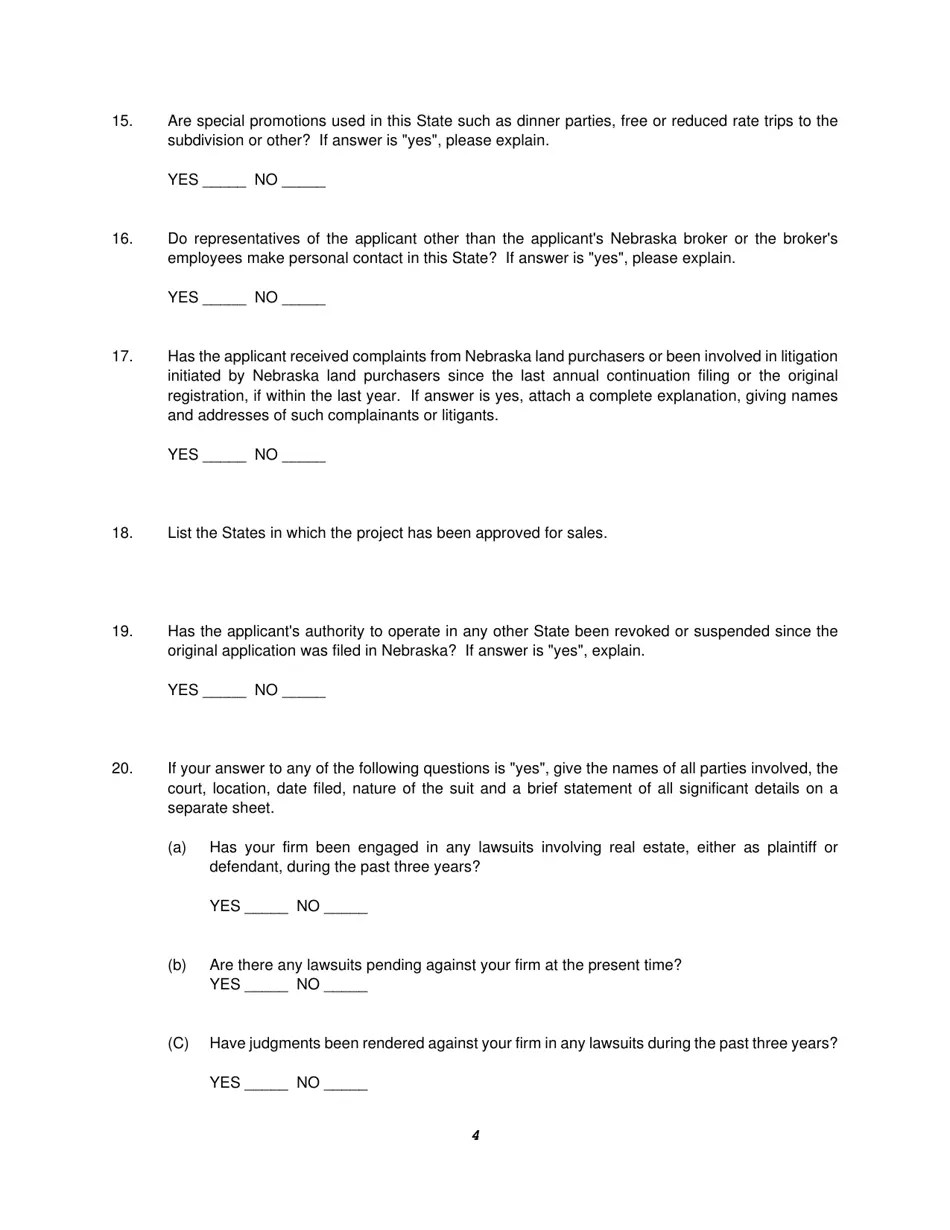 Nebraska Application for Renewal of Registration to Sell Subdivided