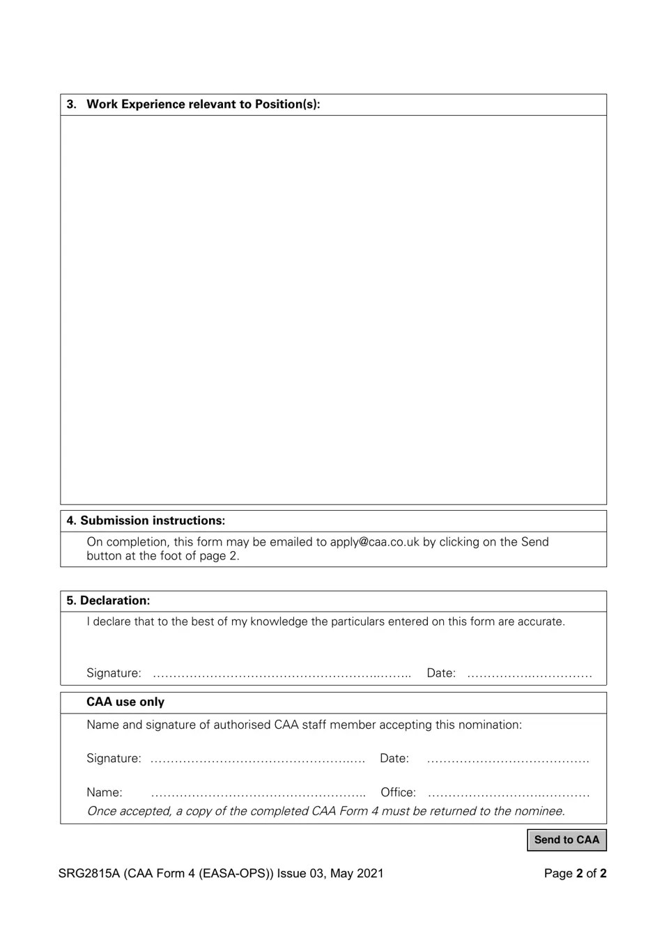 CAA Form 4 (EASAOPS) (SRG2815A) Fill Out, Sign Online and Download