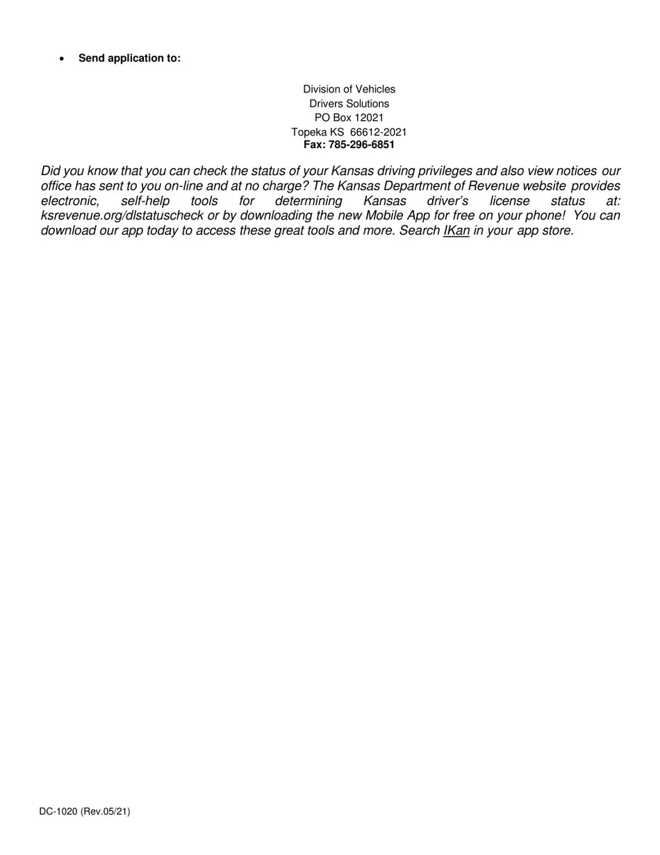 Form DC1020 Fill Out, Sign Online and Download Fillable PDF, Kansas