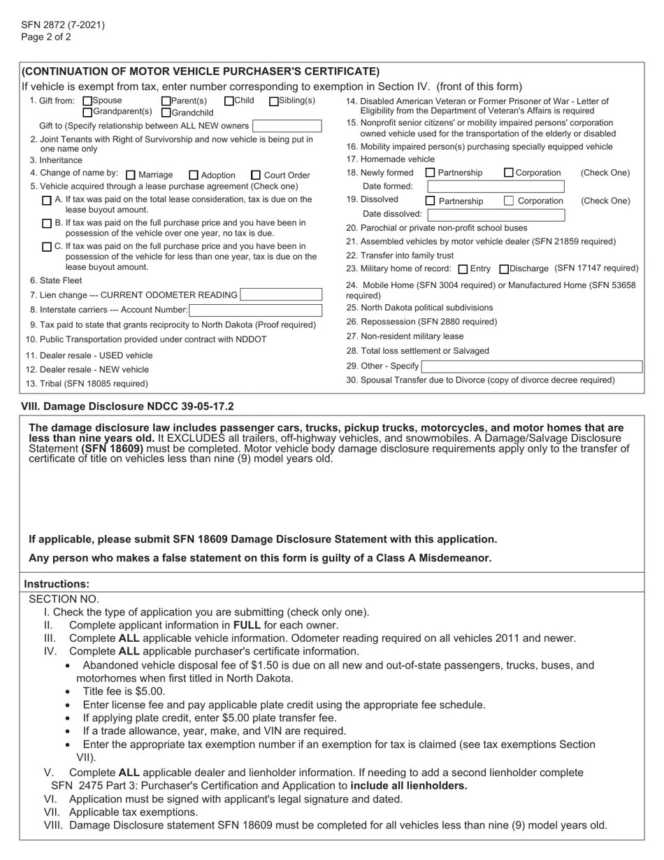 Form SFN2872 Download Fillable PDF or Fill Online Application for