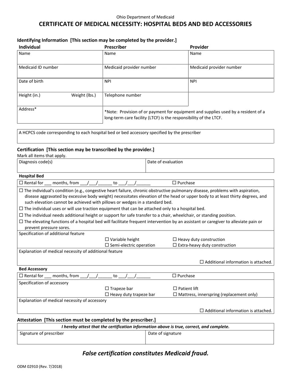 Form ODM02910 Download Fillable PDF or Fill Online Certificate of