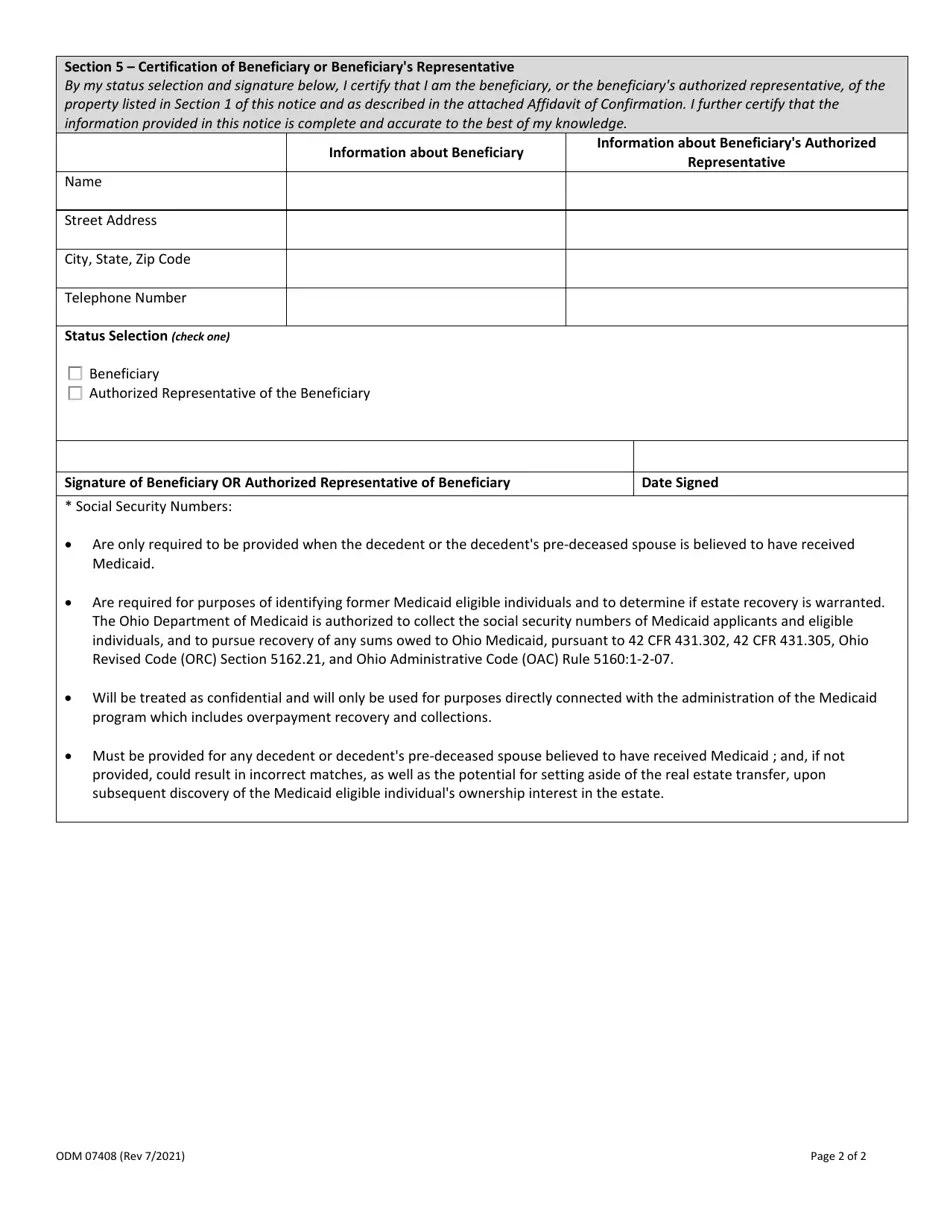 Form ODM07408 Fill Out, Sign Online and Download Fillable PDF, Ohio