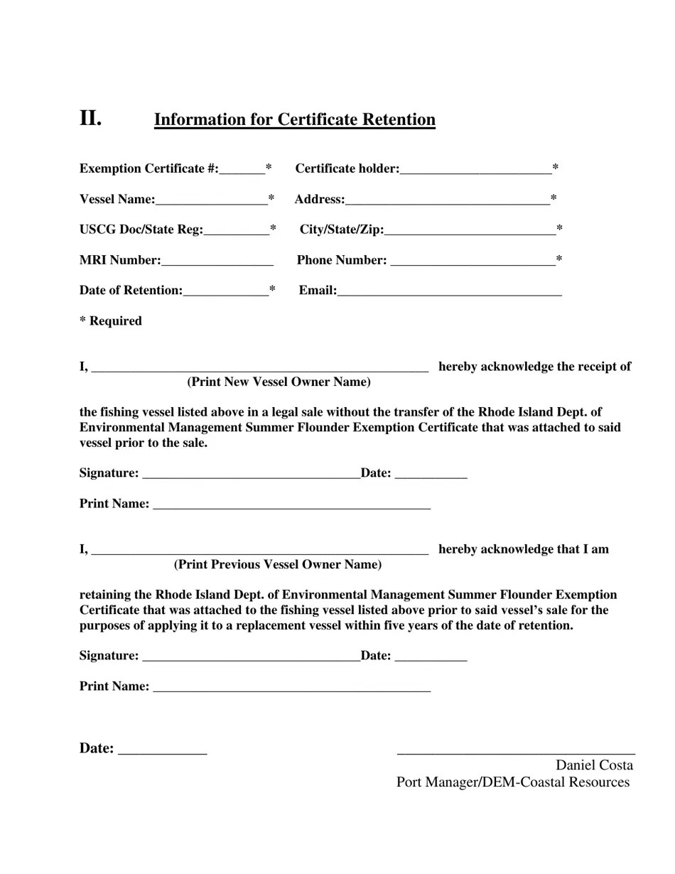 Rhode Island Summer Flounder Exemption Certificate Transfer Application