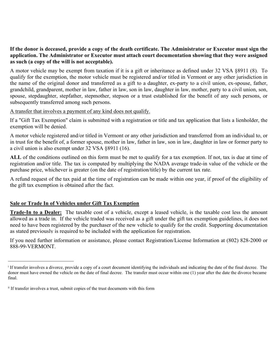 Form VT013 Download Fillable PDF or Fill Online Gift Tax Exemption