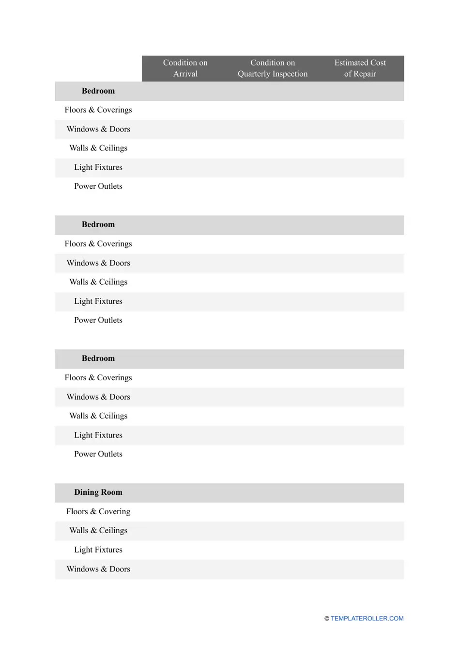 Quarterly Rental Property Inspection Checklist Template Fill Out