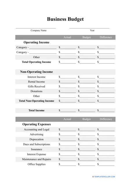 Business Budget Template - Fill Out, Sign Online and Download PDF