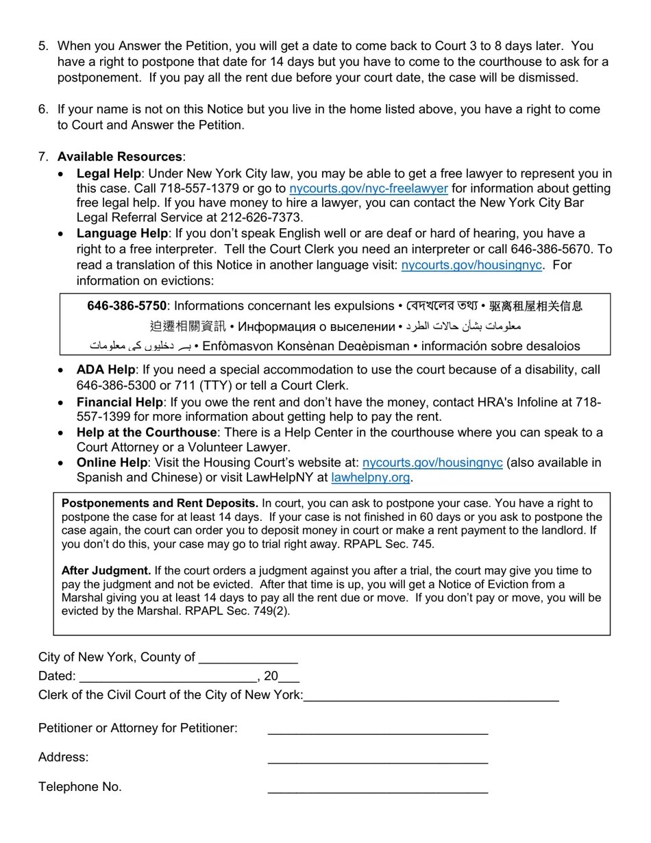 New York City Notice of Nonpayment Petition Fill Out, Sign Online and