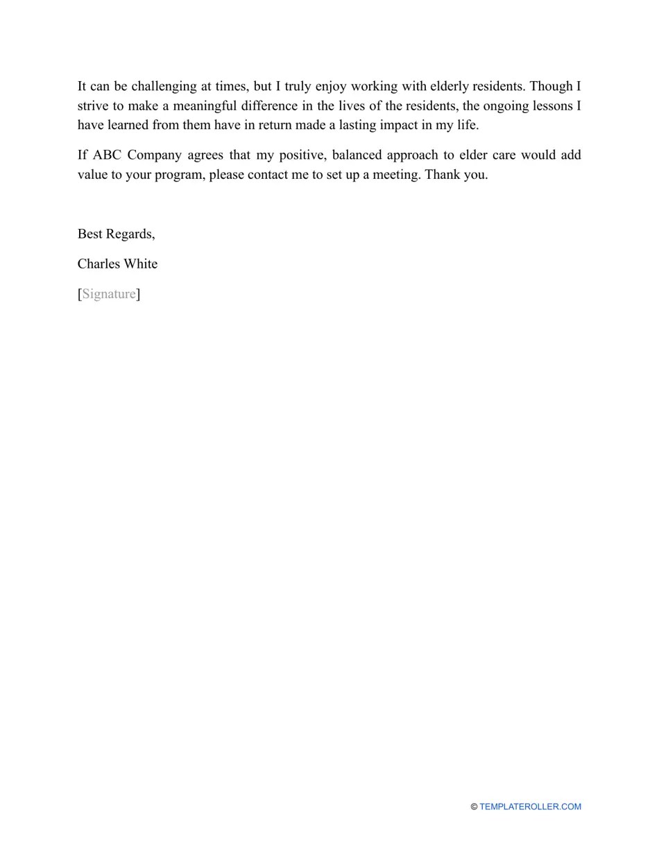 Sample Caregiver Cover Letter Download Printable PDF Templateroller