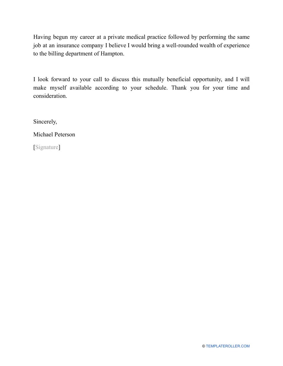 Sample Medical Billing Cover Letter Download Printable PDF Templateroller