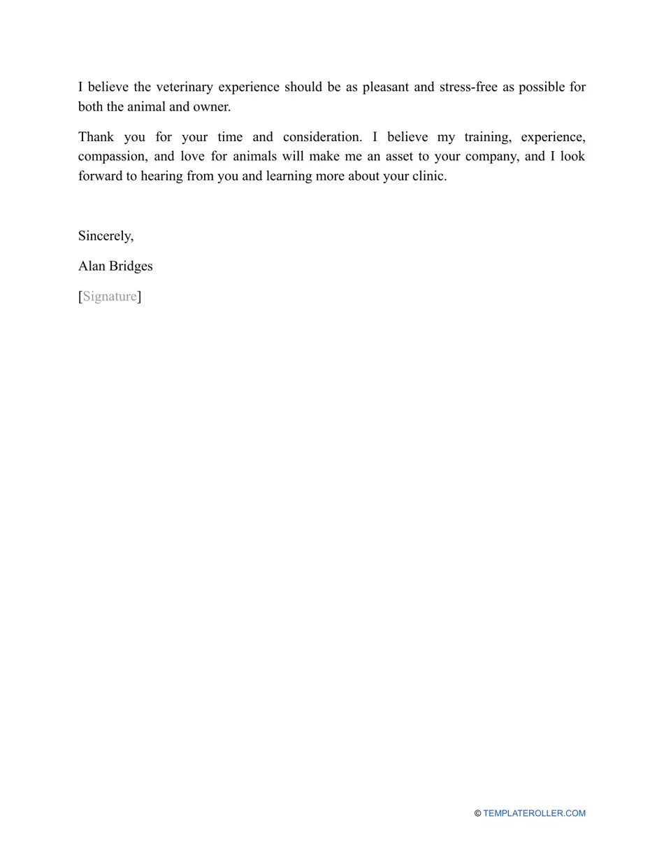 Sample Veterinary Technician Cover Letter Download Printable PDF