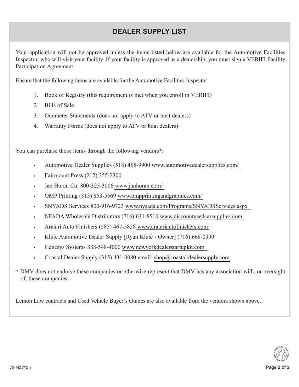 Form VS142 Download Fillable PDF or Fill Online Dealer/Transporter