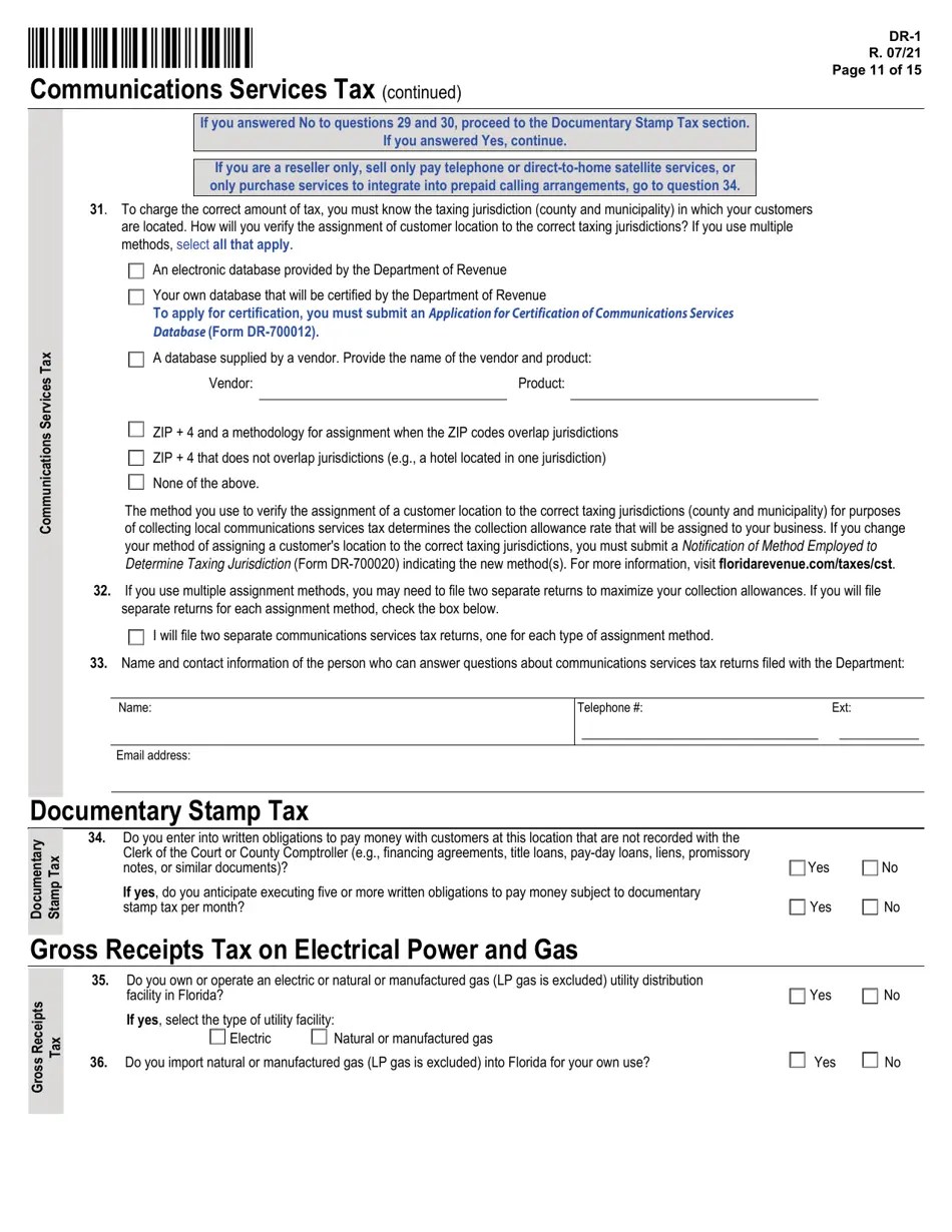 Form DR1 Download Printable PDF or Fill Online Florida Business Tax