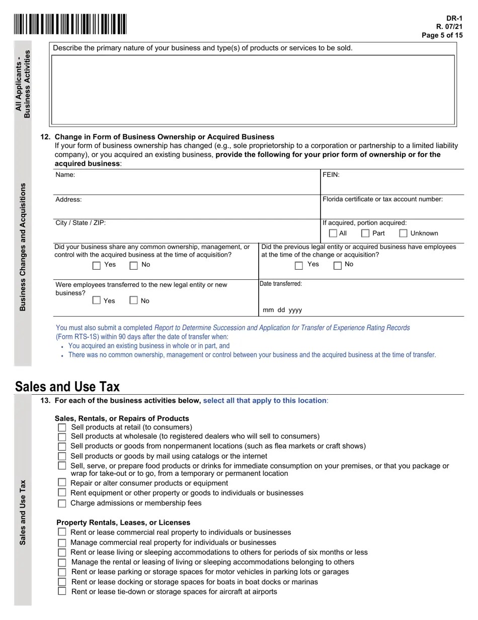 Form DR1 Download Printable PDF or Fill Online Florida Business Tax