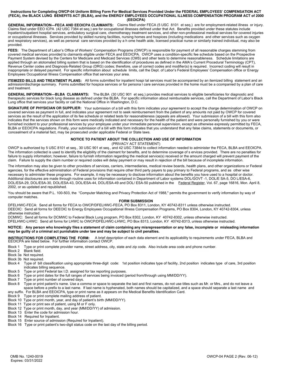 Form OWCP04 Fill Out, Sign Online and Download Printable PDF