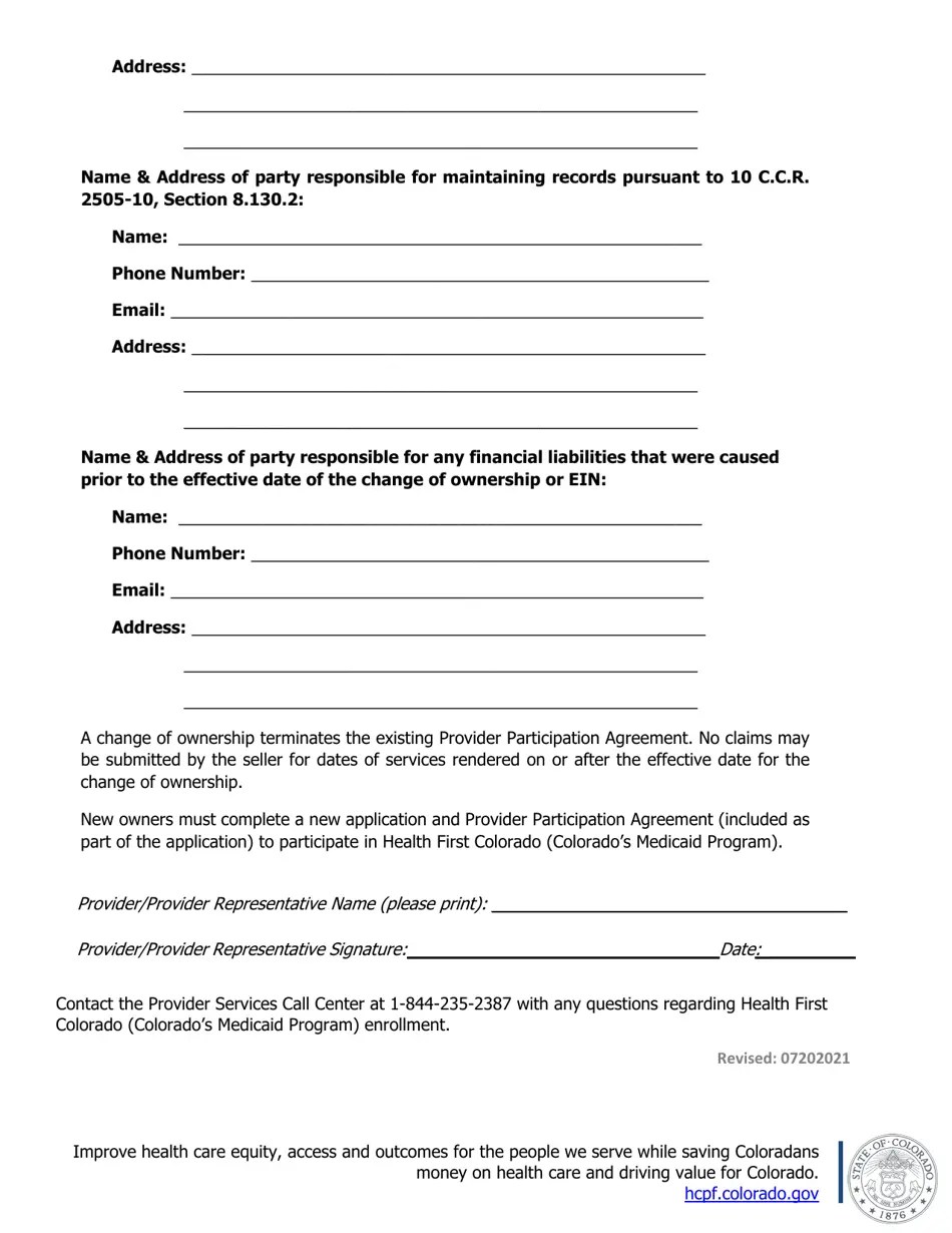 Colorado Change of Ownership Form Fill Out, Sign Online and Download