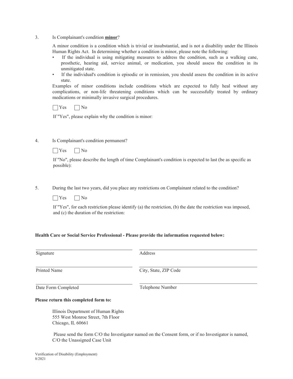 Illinois Medical Release and Consent Form and Disability Questionnaire