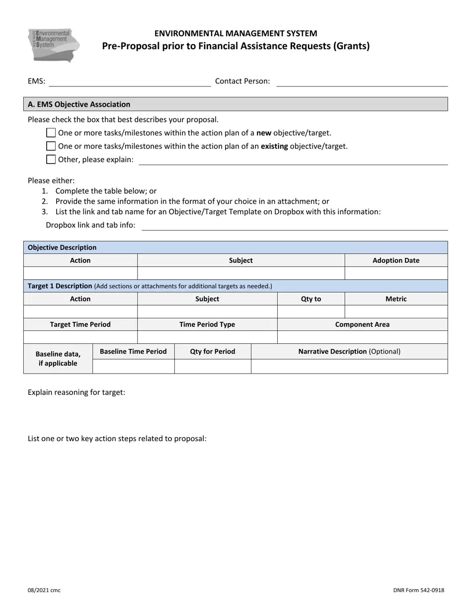 DNR Form 5420918 Download Fillable PDF or Fill Online Preproposal