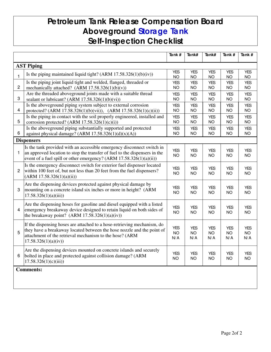 Montana Aboveground Storage Tank Selfinspection Checklist Fill Out