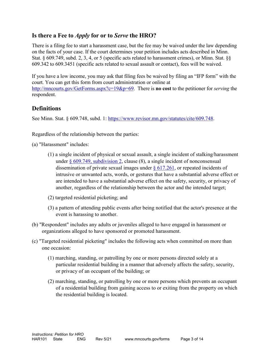 Minnesota Instructions Applying for a Harassment Restraining Order Fill Out, Sign Online and