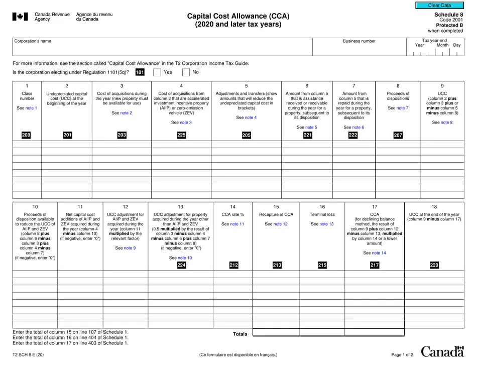 Form T2 Schedule 8 Download Fillable PDF or Fill Online Capital Cost