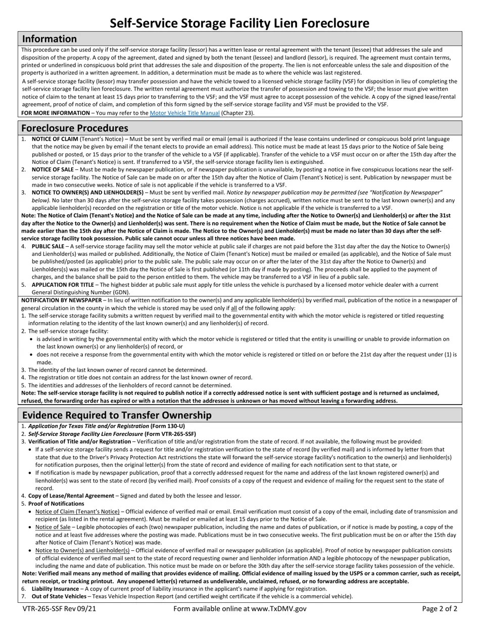 Form VTR265SSF Download Fillable PDF or Fill Online Selfservice