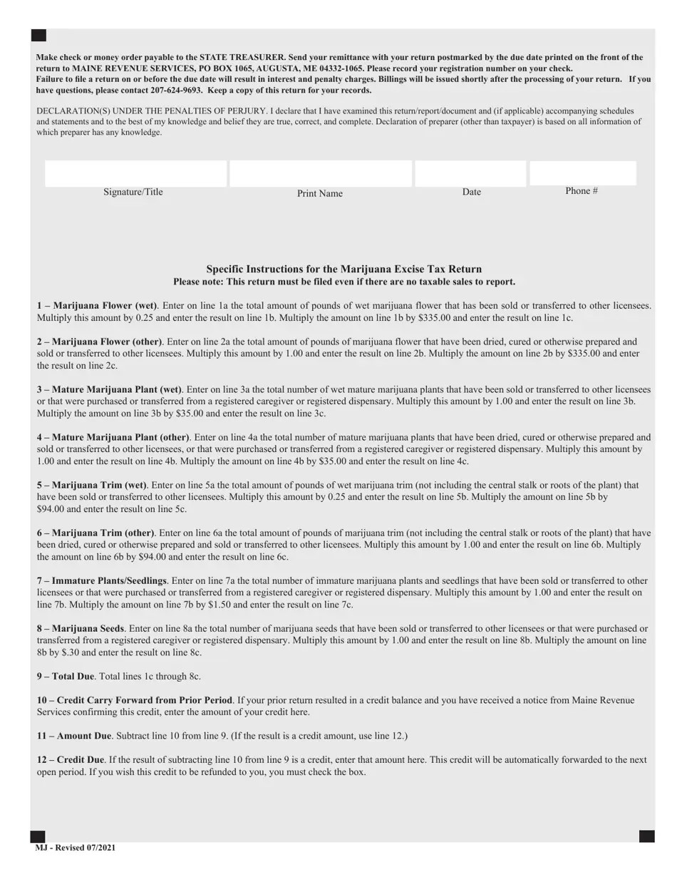Maine Marijuana Excise Tax Return Download Fillable PDF Templateroller